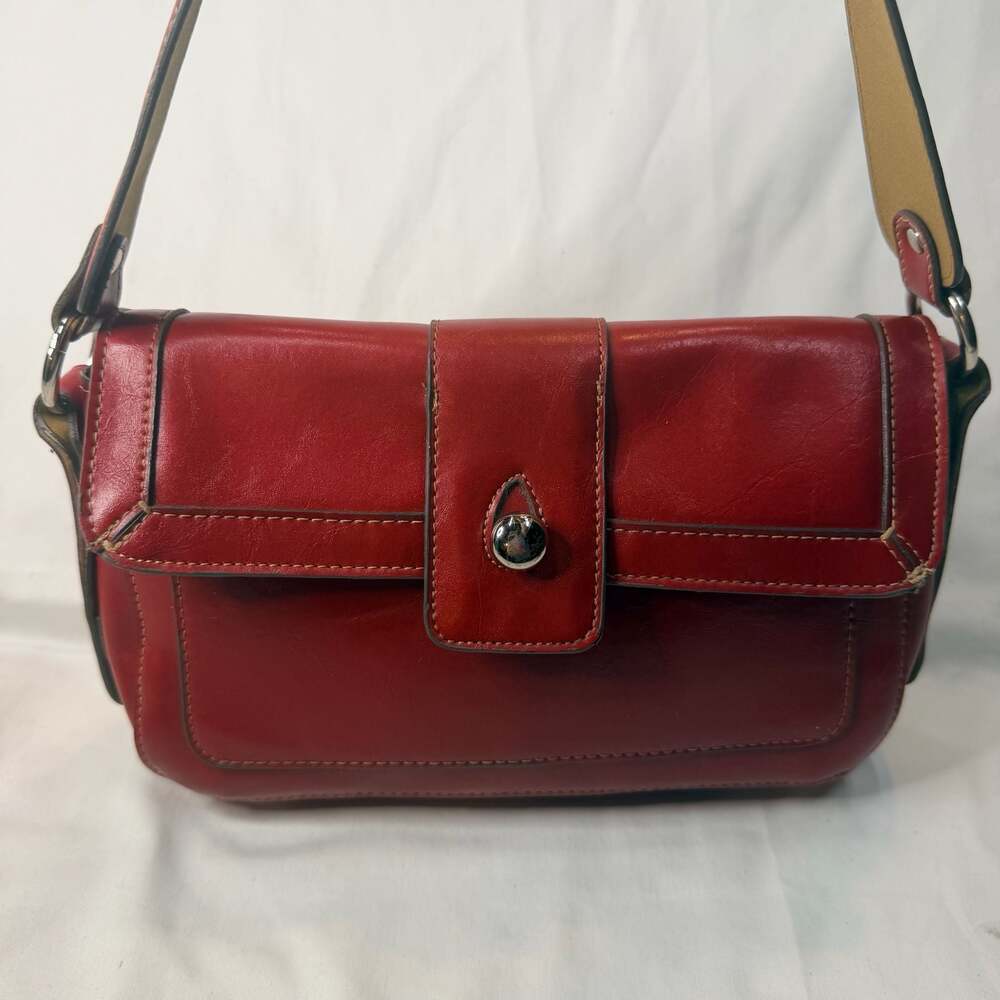 Emilie M. Red Faux Leather Flap Over Shoulder Bag Purse